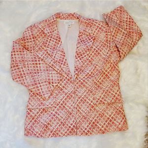 COLDWATER CREEK Fully Lined White & Red Blazer 3/4 Sleeves Machine Washable NEW!